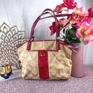 Coach Outlet Signature Stripe Pocket large tote bag red